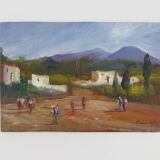 Huile sur bois de Riccardo Capone Village Italie Années 50 60