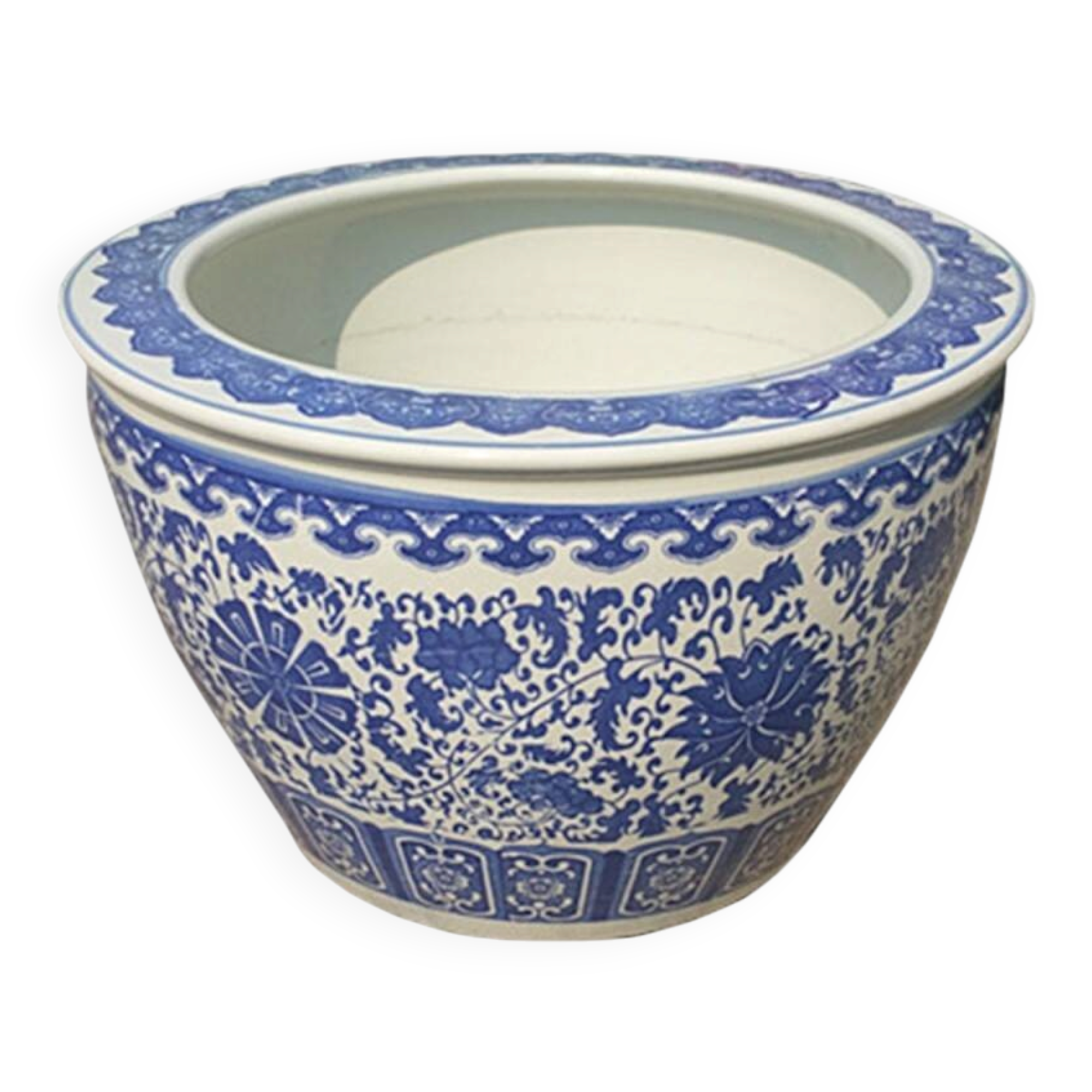 Vietnamese blue Ming cache pot 72cm and its wooden stand.