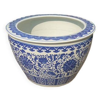 Vietnamese blue Ming cache pot 72cm and its wooden stand.