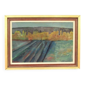 Huile sur toile originale suédoise – « Champ au crépuscule » par Bruno Forssberg, Billingsfors Dalsland – vintage et encadrée – 49 × 36 cm