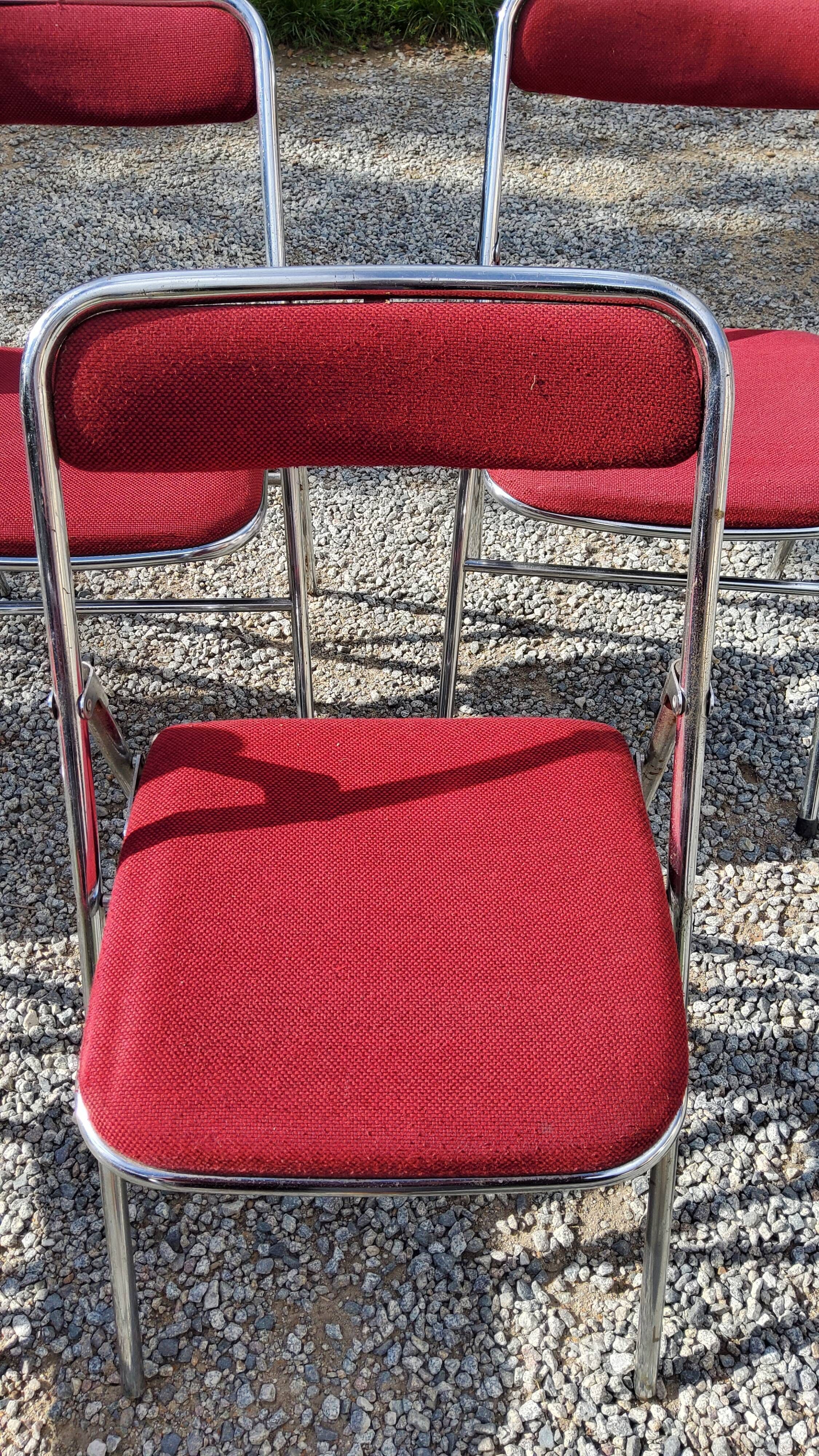 Set of 6 folding chairs from the 70s tweed and chrome metal