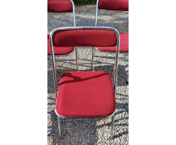 Set de 6 chaises pliantes des années 70 tweed et métal chromé