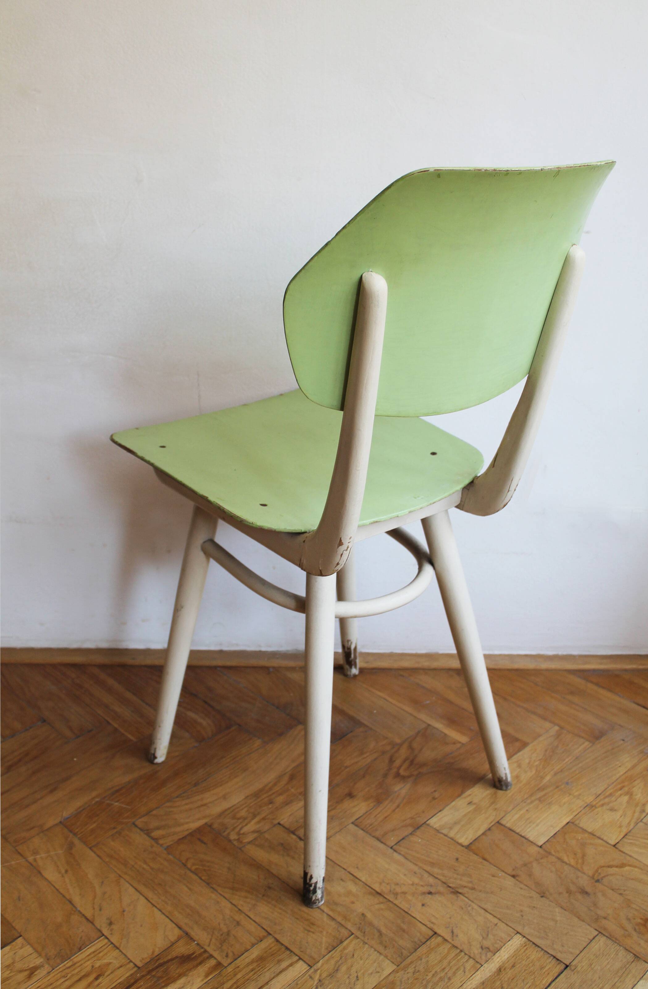 Set of 6 vintage TON chairs in painted wood, Czechoslovakia, 1964