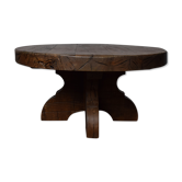 Brutalist French Mid Century Oak Round Coffee Table