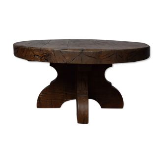 Brutalist French Mid Century Oak Round Coffee Table