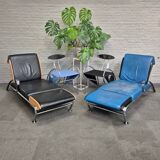 Blue leather lounge chair futuro 3 by massimo iosa ghini for moroso - italy 1980's
