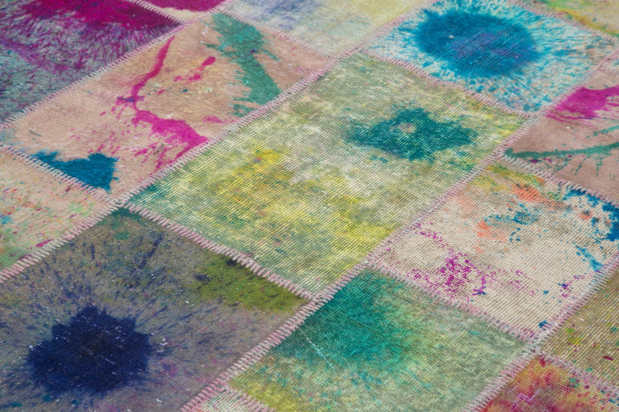 Tapis patchwork multicolore vintage 206 cm x 305 cm fait à la main anatolian vintage