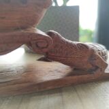 Cendrier en bois sculpté avec crocodiles vintage