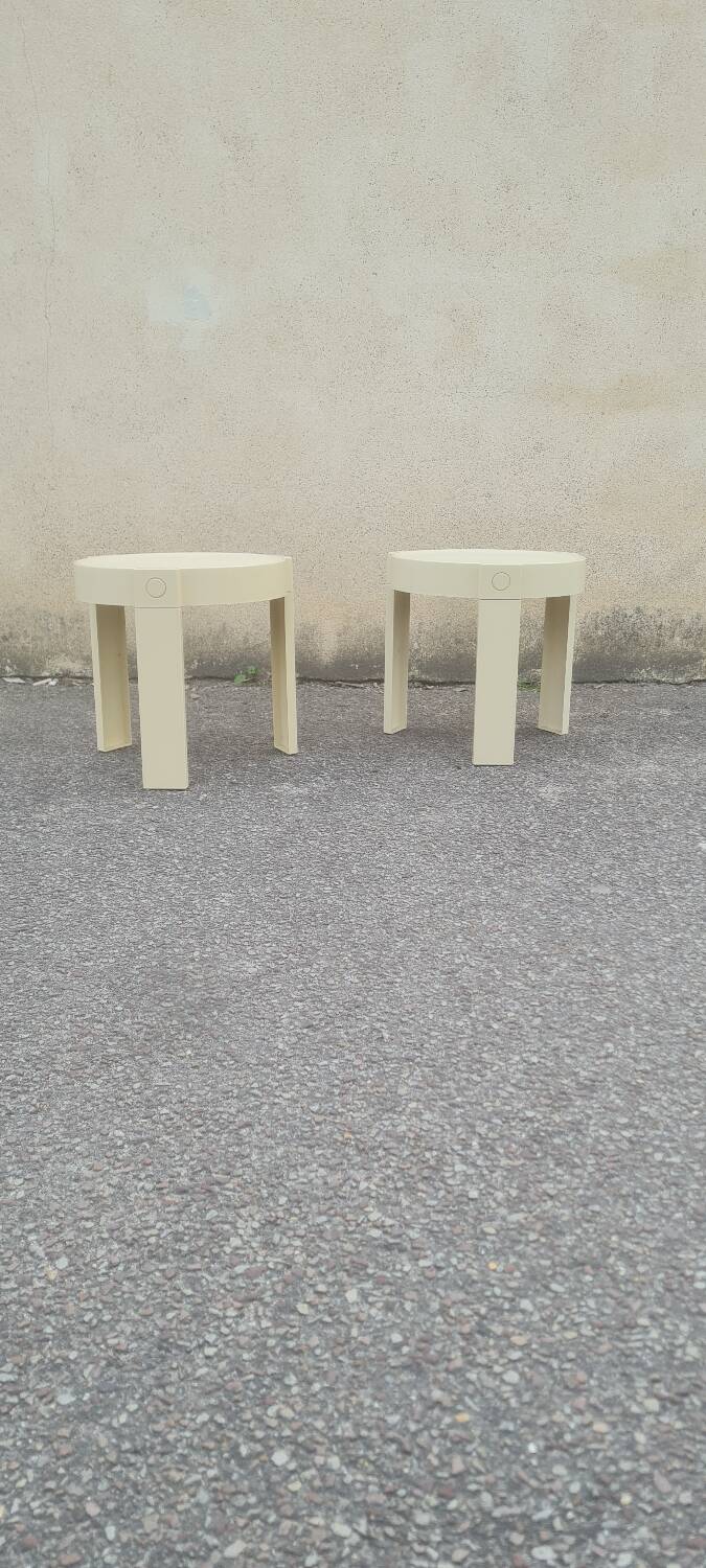 Pair of white plastic bedside tables design Made in Holland space age 1970