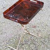 Gold metal side table with tortoiseshell lucite top from the 70s