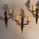 Set of 3 Empire style wall lights in bronze and gilded and green lacquered brass, Circa 1950.