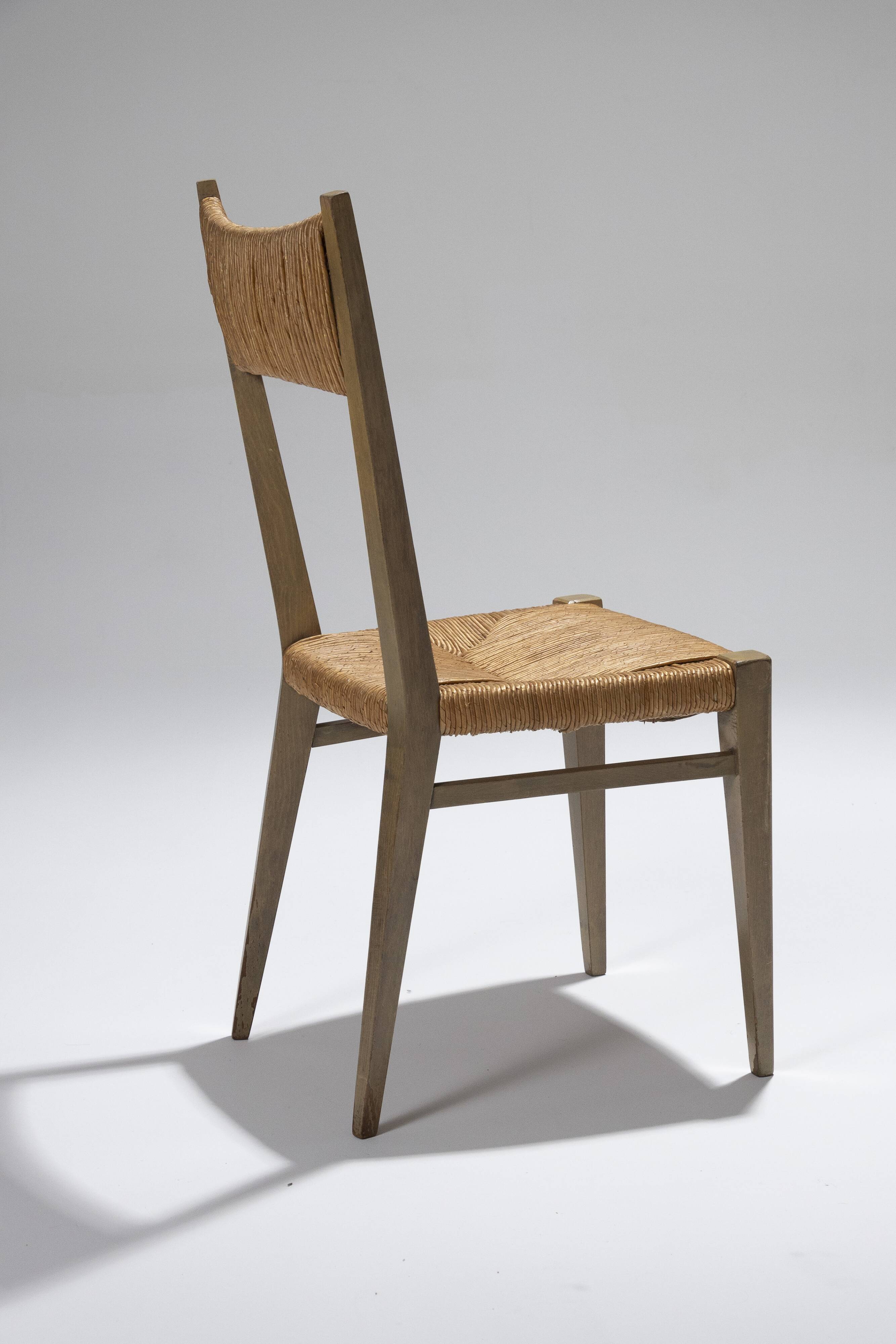 Pair of straw chairs, geneviève pons, 1950s