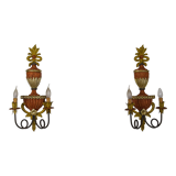 Pair of patinated wood sconces