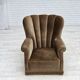 1960s, Danish relax armchair, dark green furniture velour, ash wood.