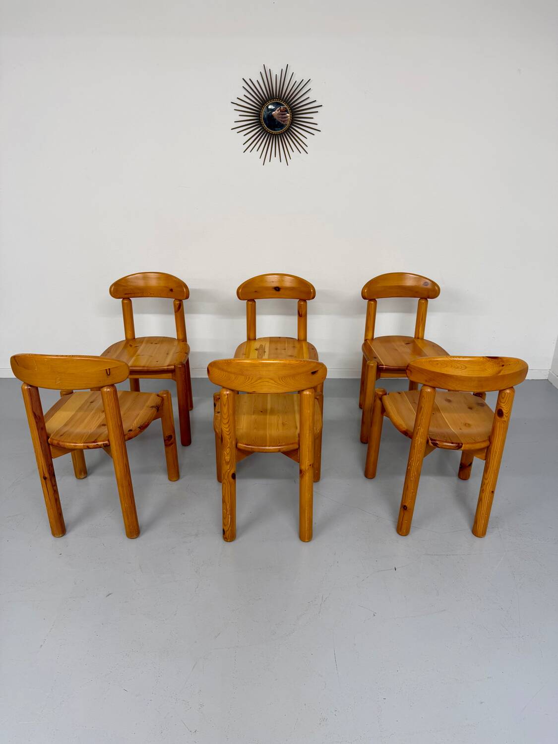 Set of 6 solid pine chairs, Scandinavian design, Reiner Daumiller