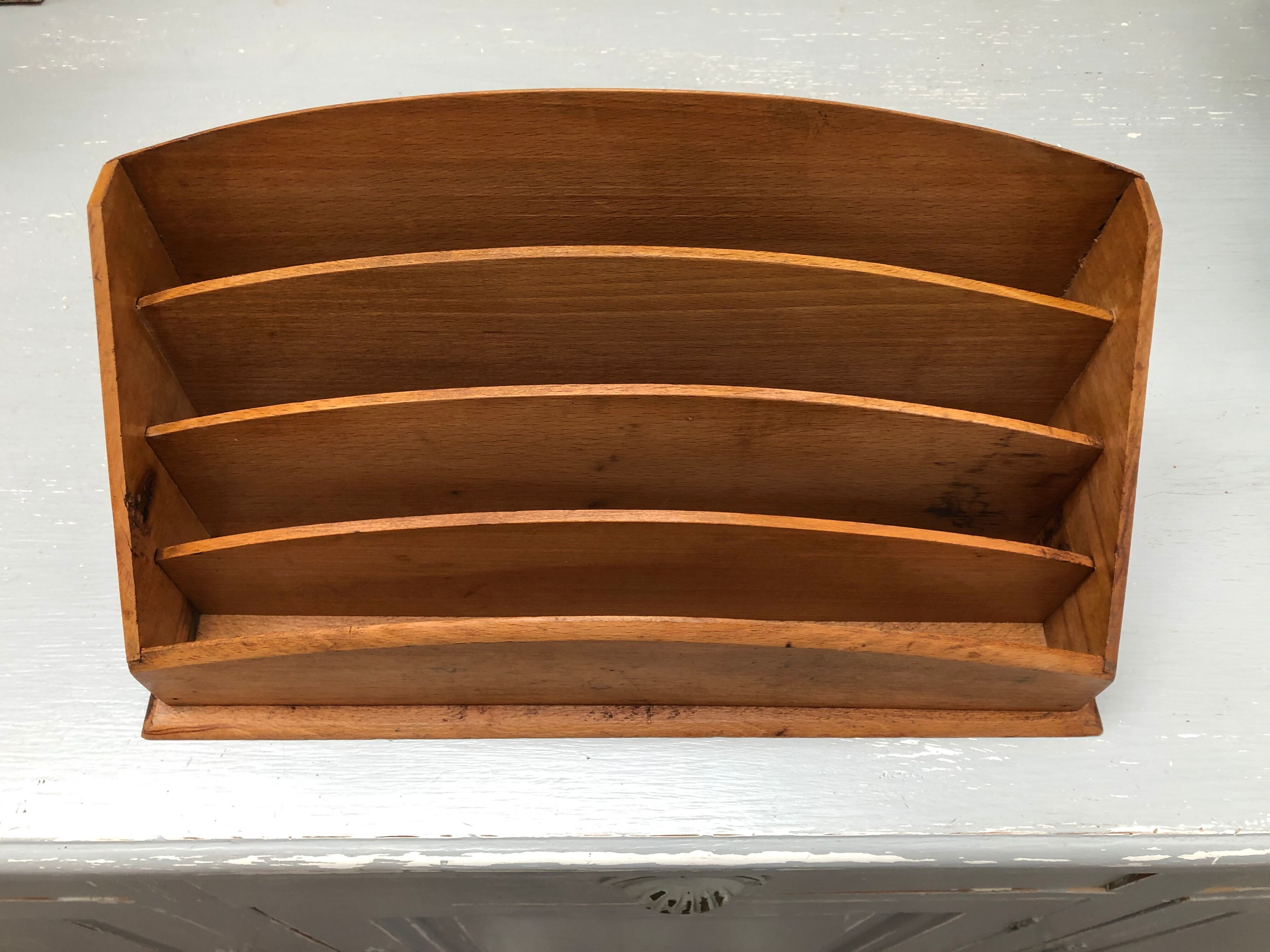 Old office sorter mail rack vintage wooden letter holder