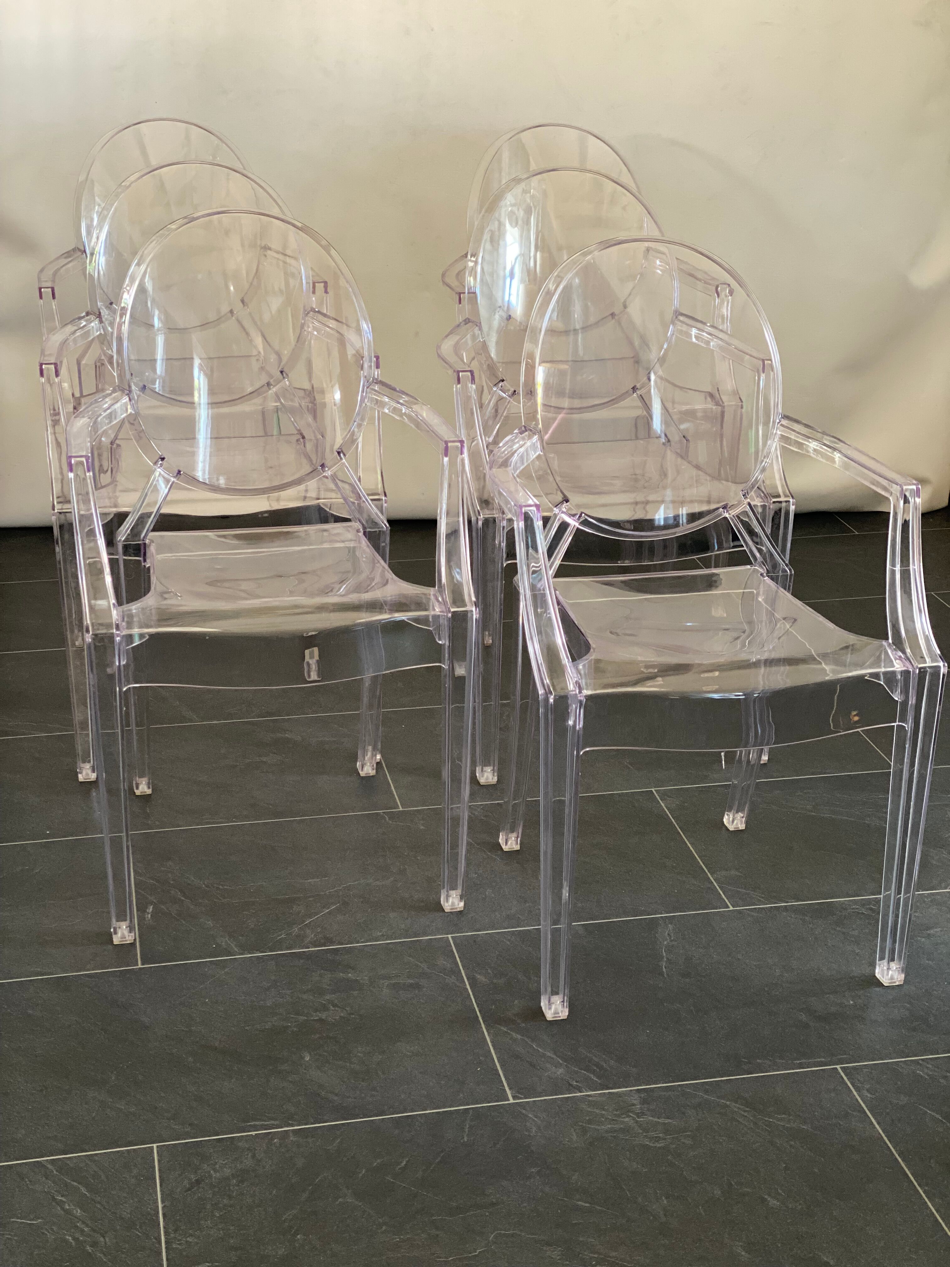 Set of six vintage transparent polycarbonate chairs