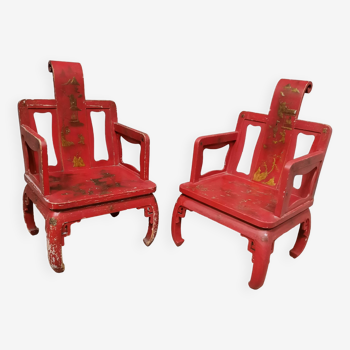 Pair of Chinese wooden armchairs