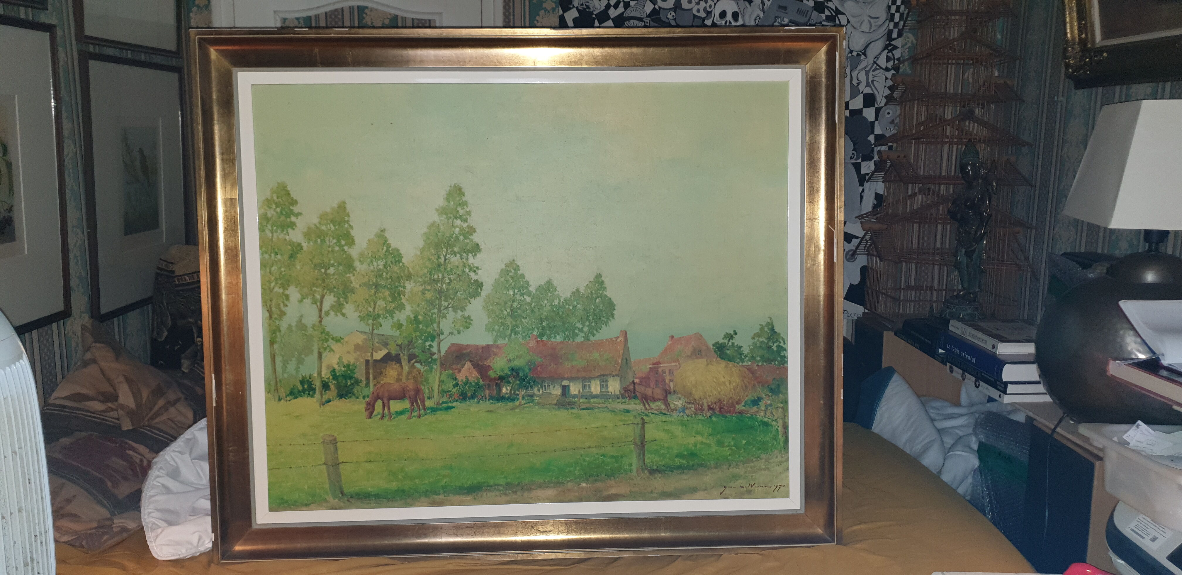 Huile sur toile campagne pastorale 1970