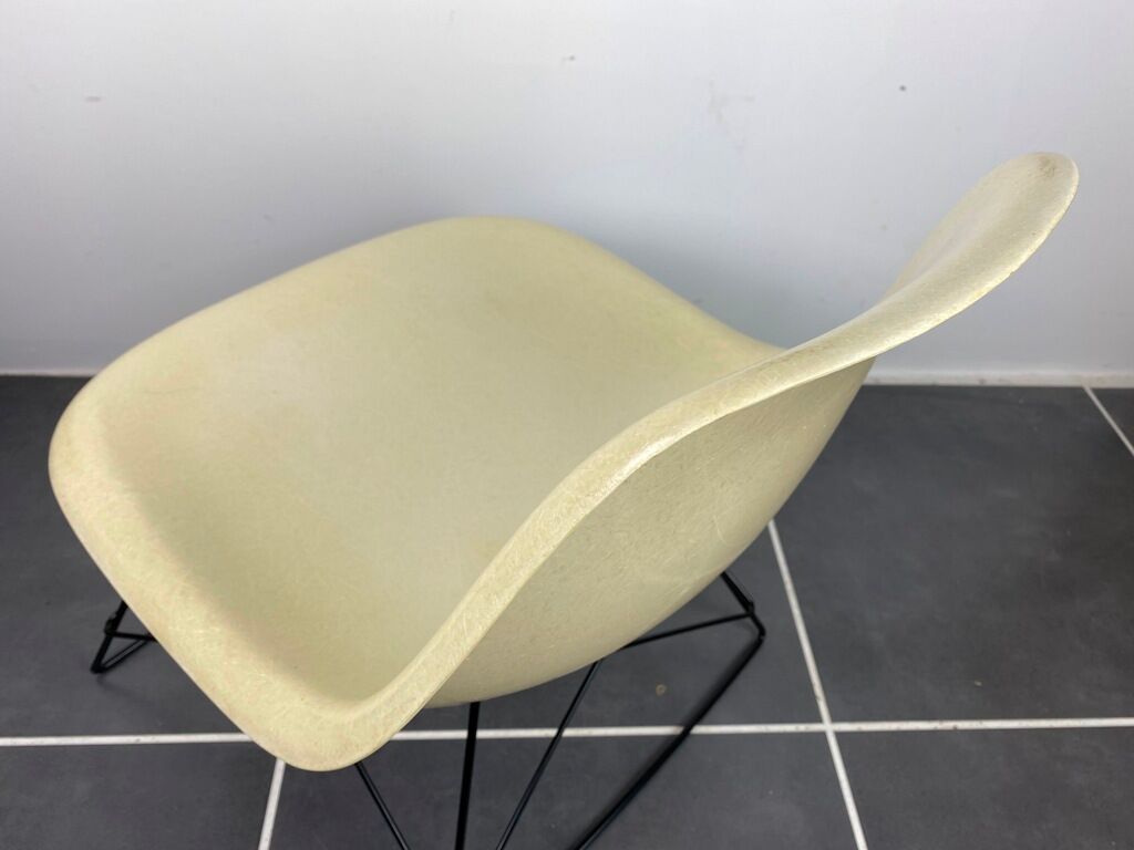 Lounge chair Eames fiber white parchment short back base cat's cradle herman miller vintage 50