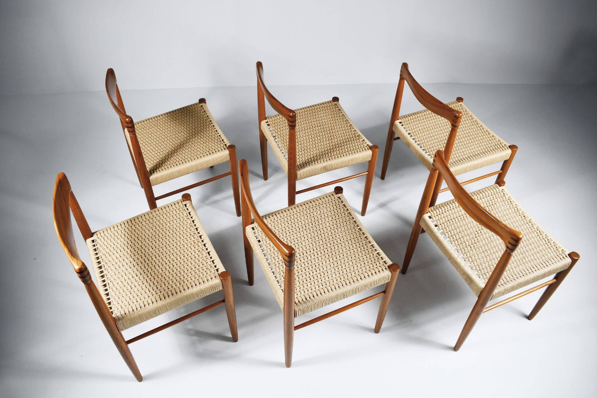 6 wood and rope chairs by Henry Klein for Bramin, 1960s