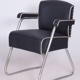 Fauteuil Bauhaus noir restauré, Mauser, Rohde, Chrome, Cuir, Allemagne, années 1930