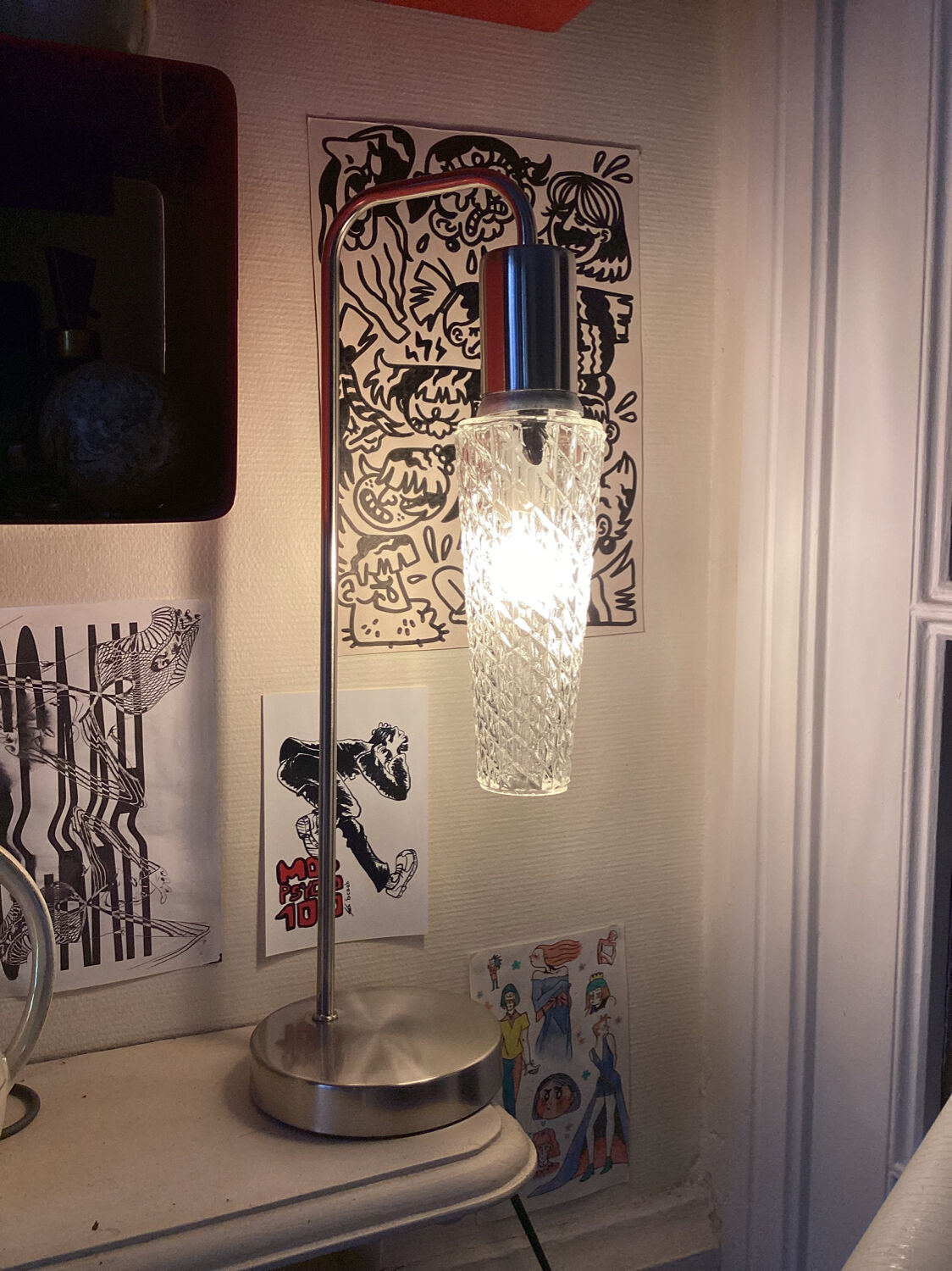 Metal table lamp and vintage glass tulip