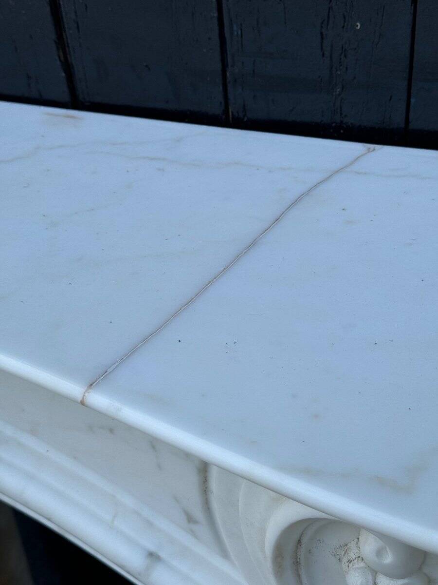 Louis XV style white Carrara marble fireplace circa 1980