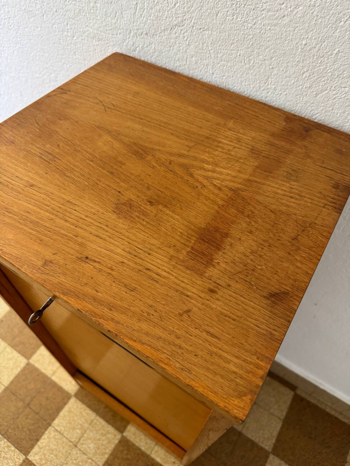 1960s wooden curtain filing cabinet