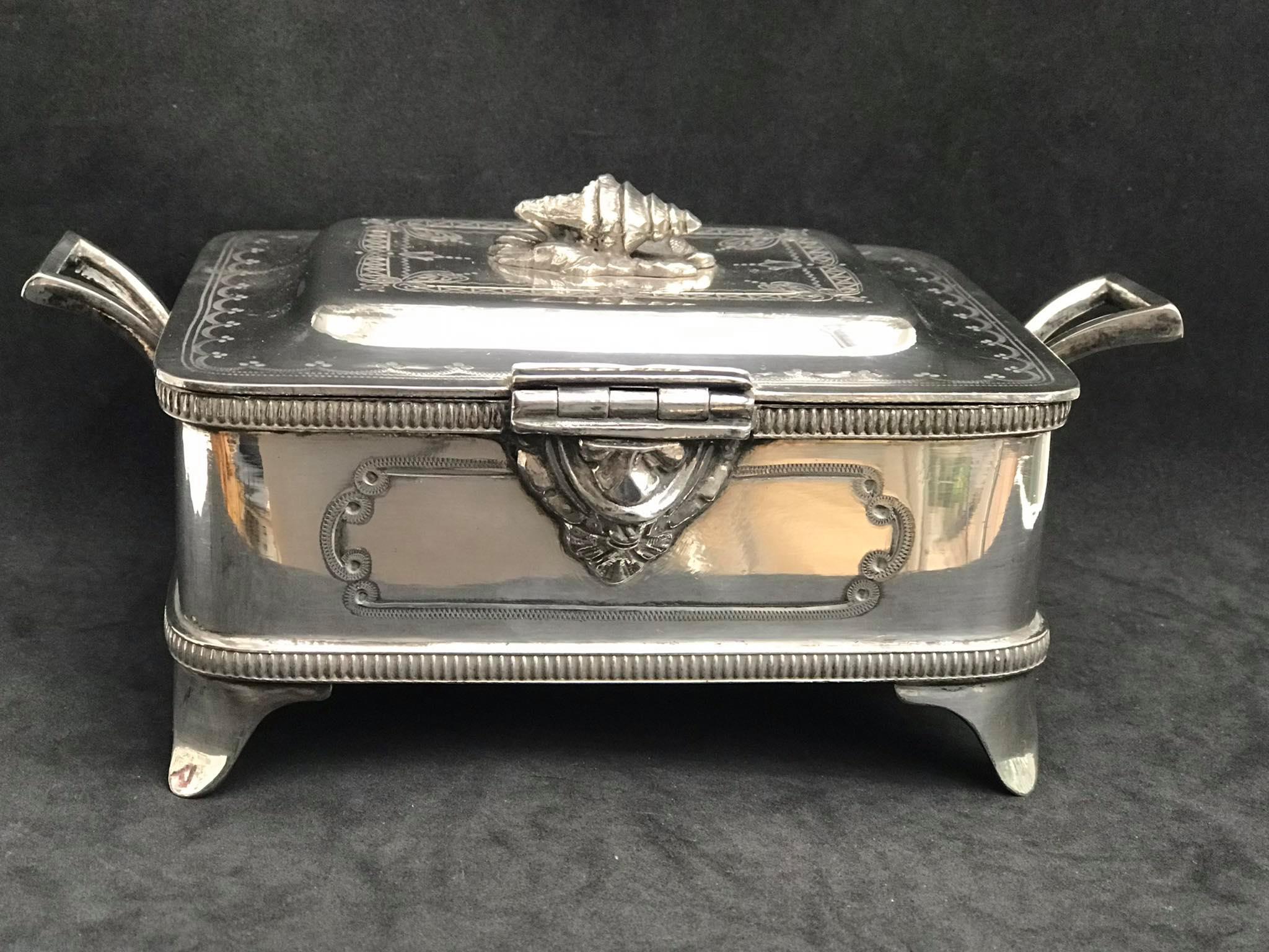 Victorian sardine box silver metal flat butter and glass insert Walker and Hall