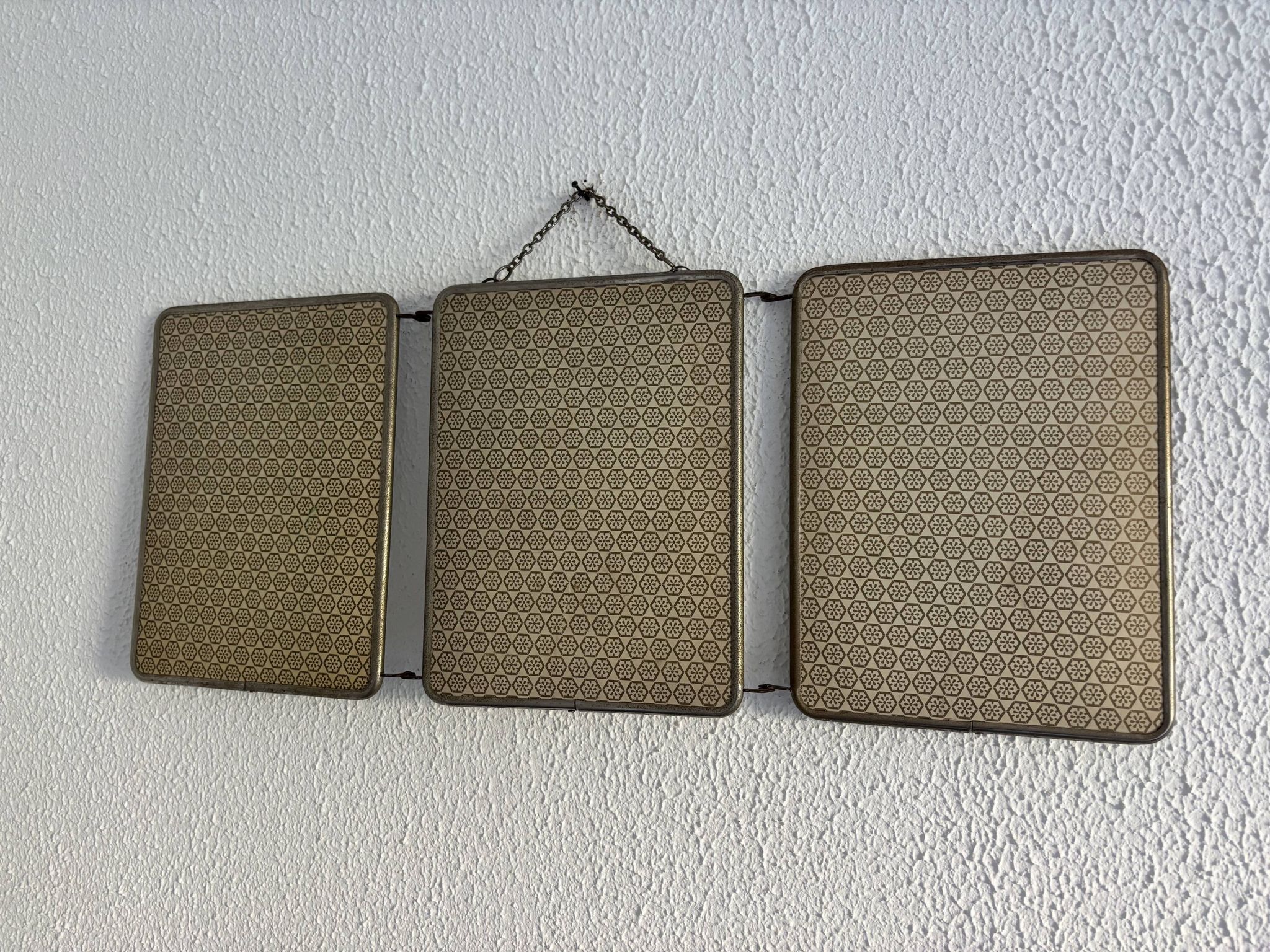 Vintage 1960 triptych mirror barber hairdresser Japonese style - 25 x 60 cm