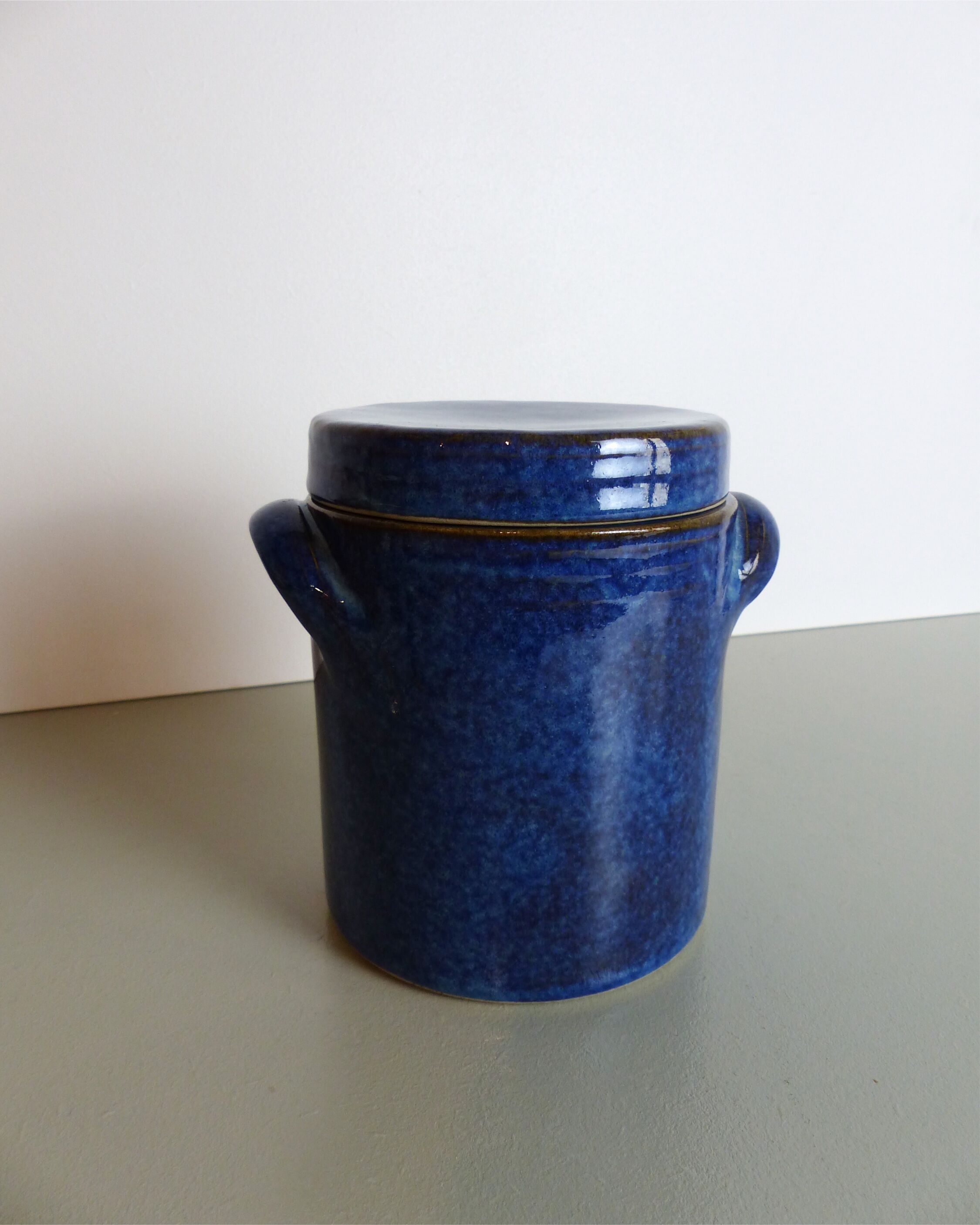 Blue ceramic pot signed Normand