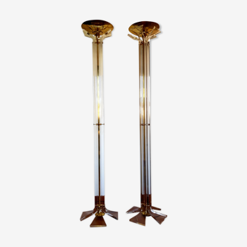 Pair of plexiglass and brass lampposts