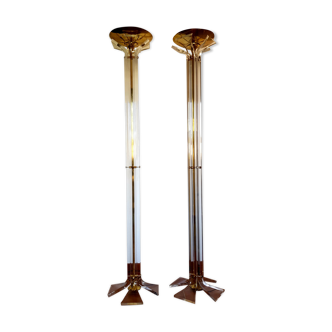 Pair of plexiglass and brass lampposts
