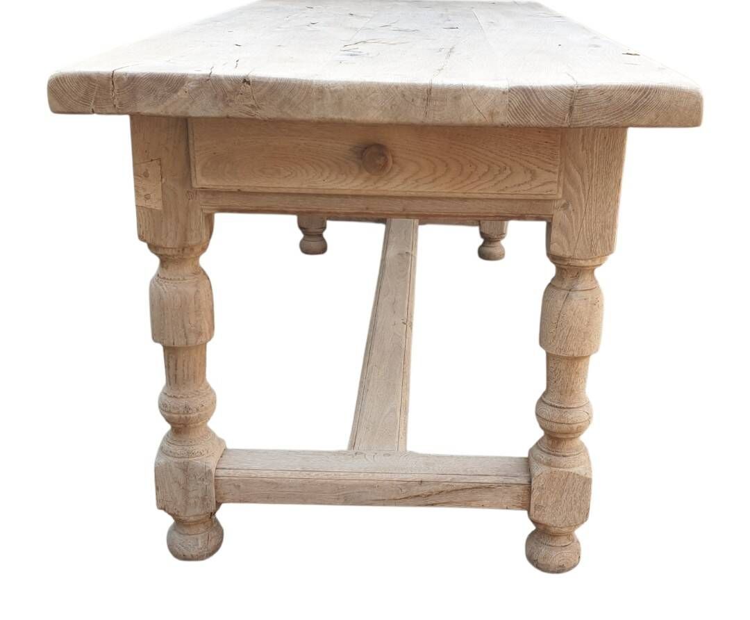 Solid oak farmhouse table with a drawer, tabletop thickness 5 cm.