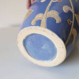 Glazed stoneware vase – floral decoration in relief – Keramis style – 1970s