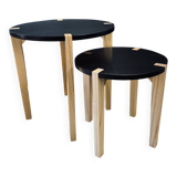 Set of round wooden and black side tables – Scandinavian style