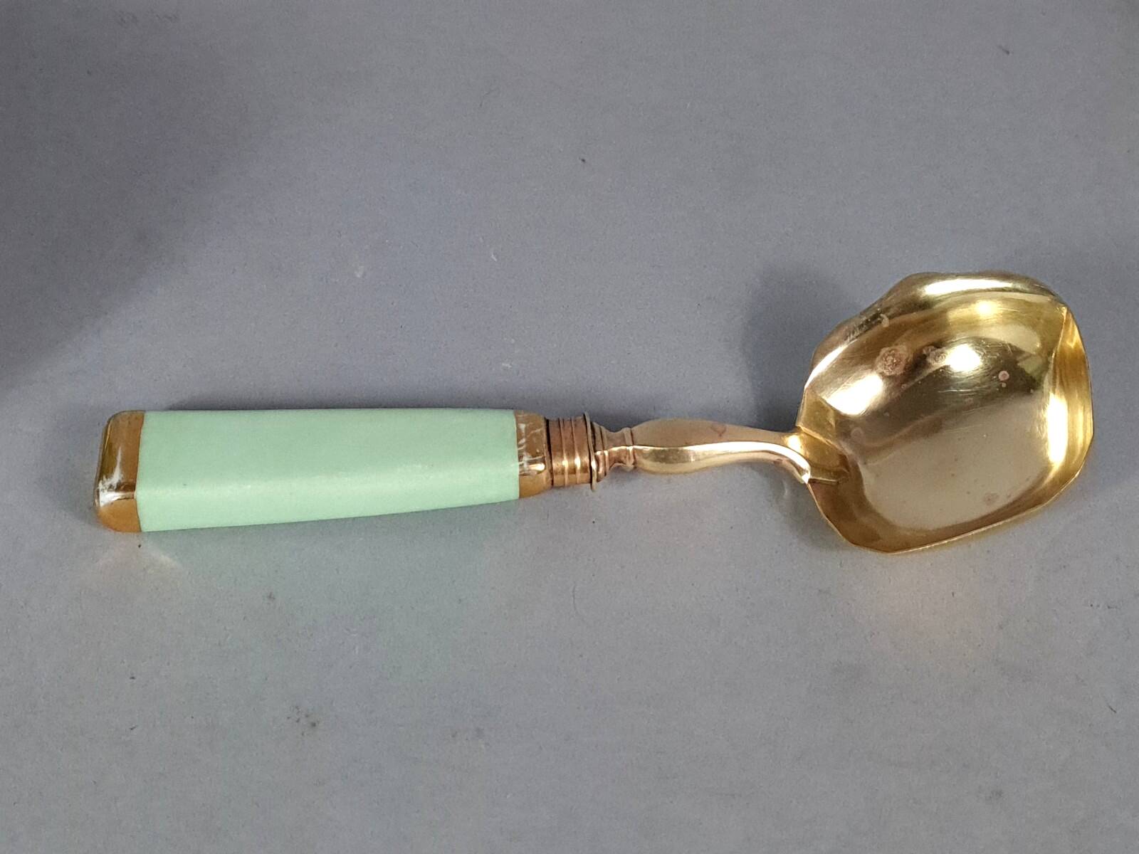 Antique Limoges green & gold porcelain dessert / cream service C593