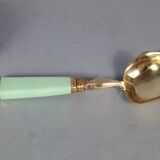 Antique Limoges green & gold porcelain dessert / cream service C593