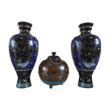 Set 3 vases mapei/emaux cloisonné decorations green dragon / china late eighteenth
