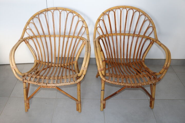 2 fauteuils rotin adulte 1960