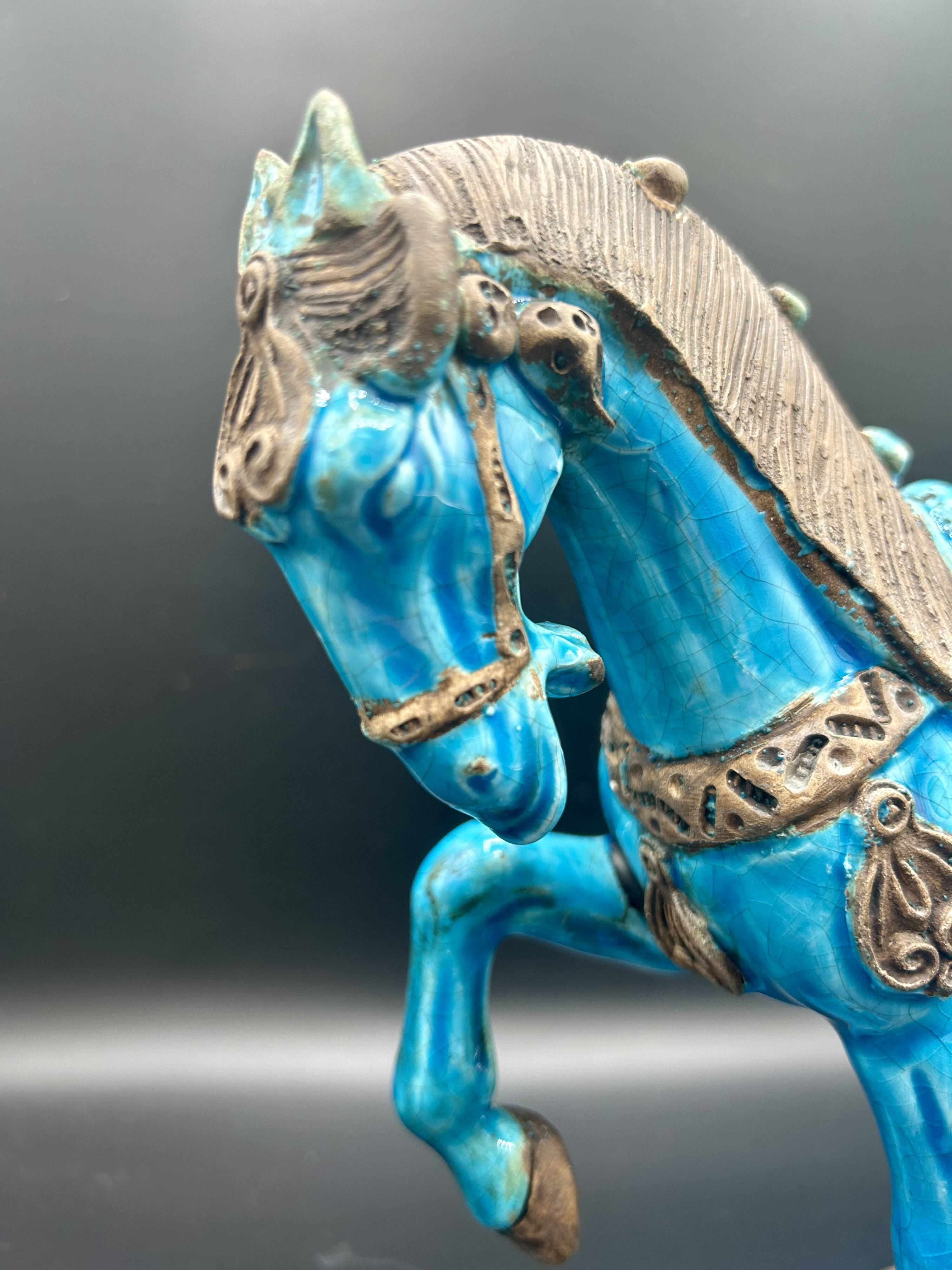 Cheval en céramique émaillée craquelée vintage