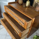 Old vintage wooden and rattan chest of drawers