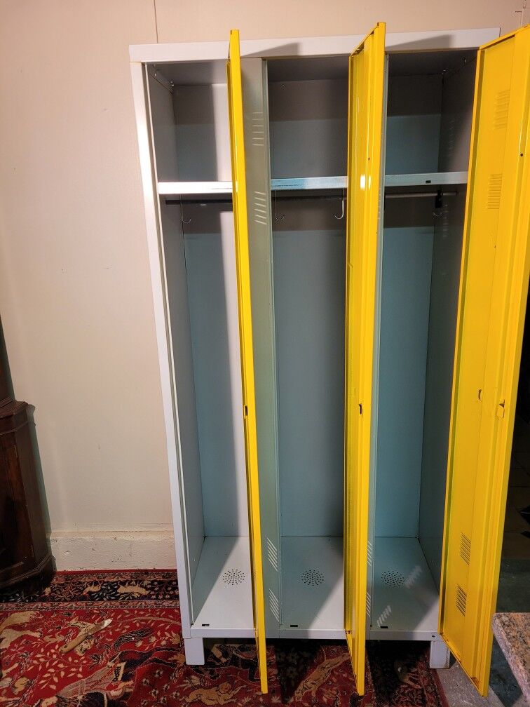 Yellow and beige metal cabinet