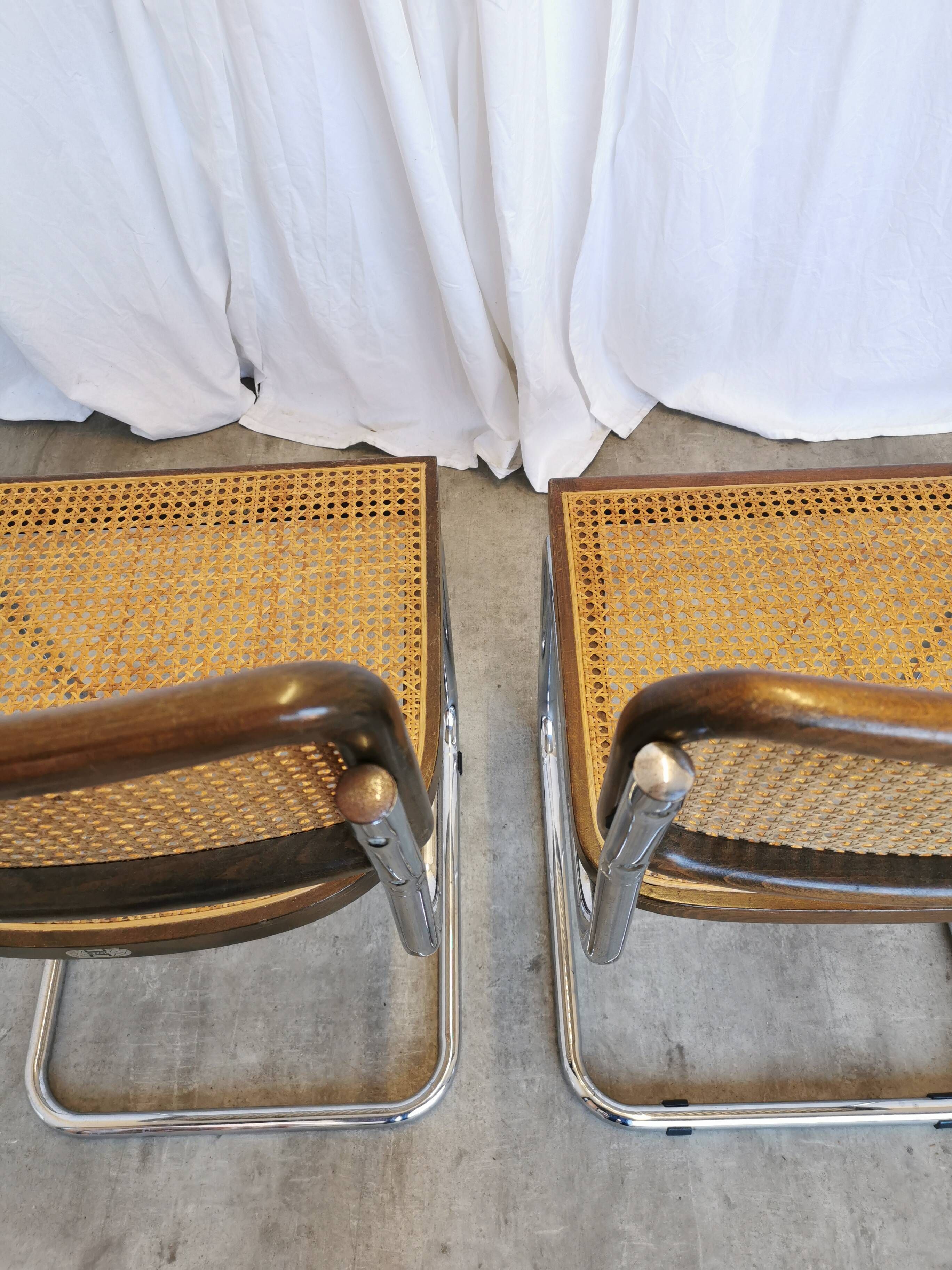 Set of 2 Vintage Cesca Cane Chair: 1970s Italian Mid-Century Modern Dining