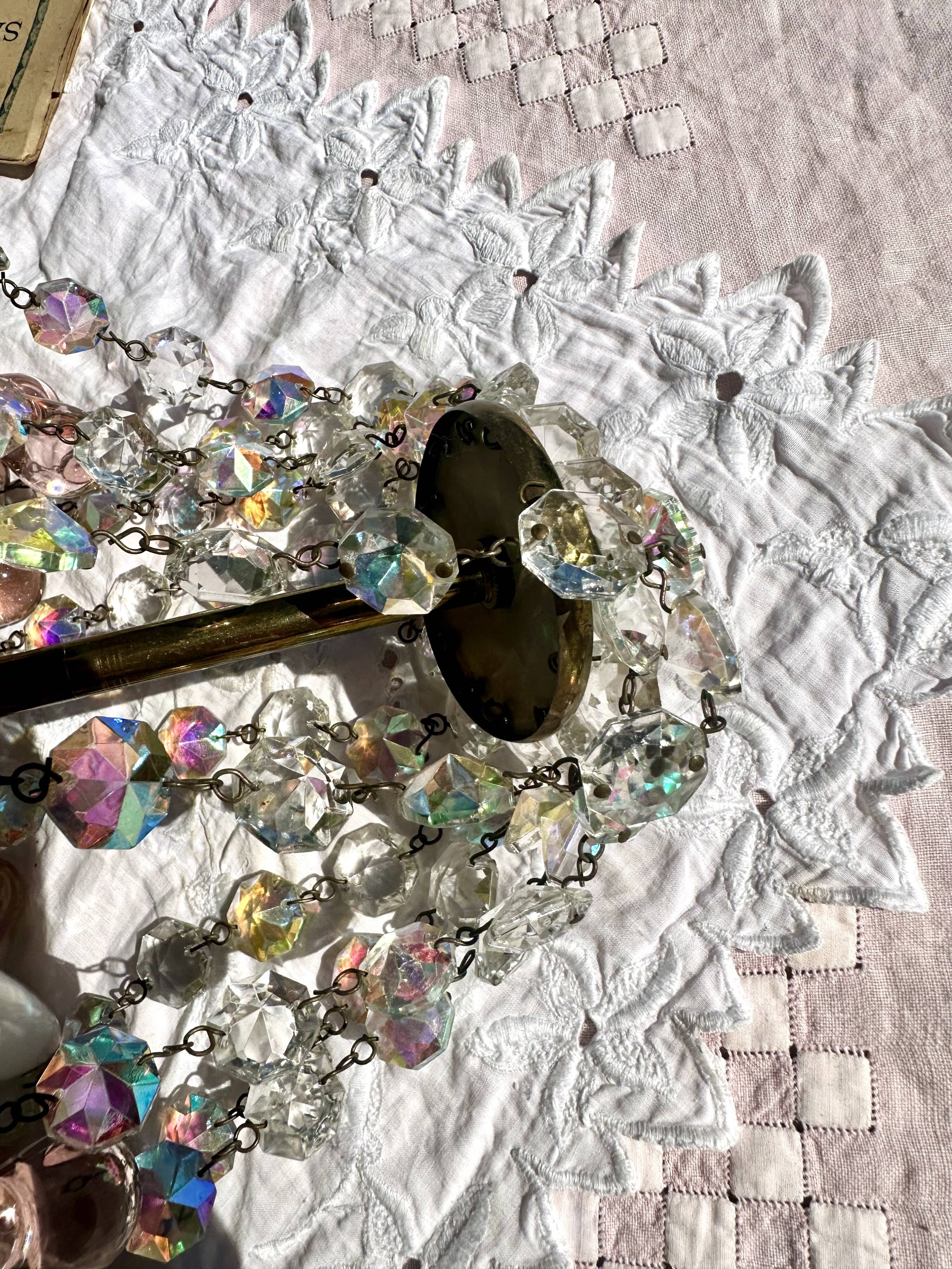 Magnificent Cascade Chandelier in Brass & Crystal Glass 1970s Vintage