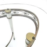 Brass Coffee Table with an Oval Glass Top in the Style of Pierluigi Colli