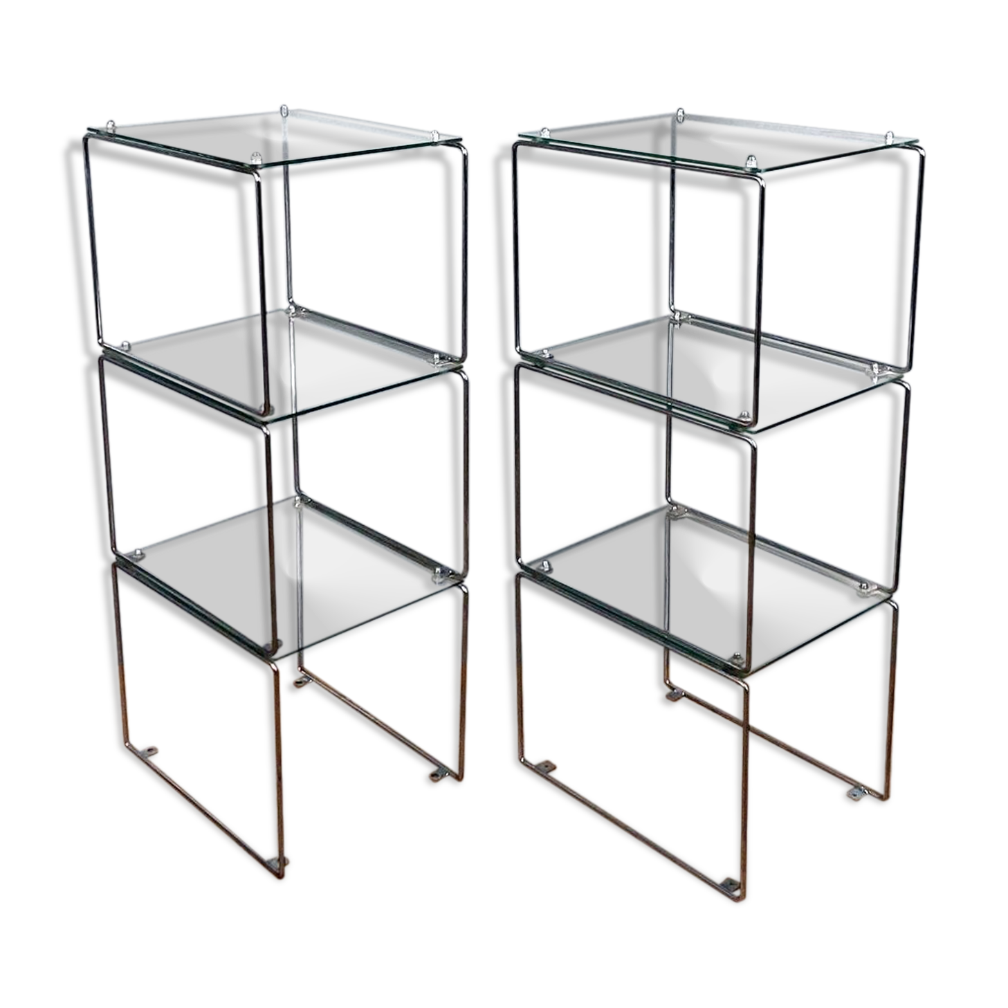 2 bookcases in Durflex glass and chromed metal circa 1970