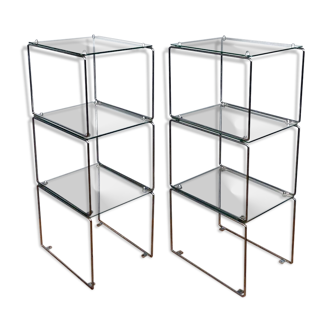 2 bookcases in Durflex glass and chromed metal circa 1970