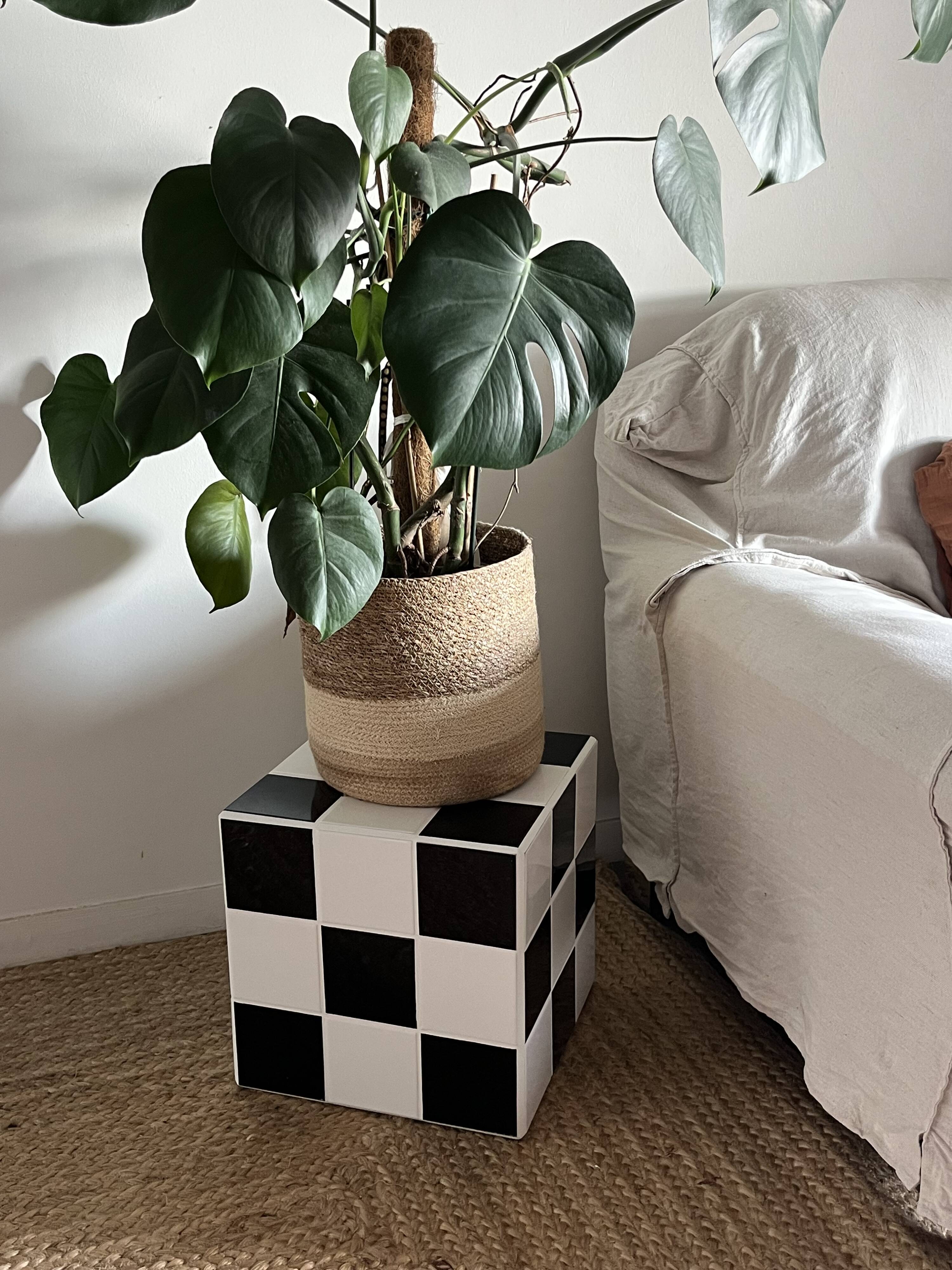 Cube coffee table in tile mosaic.